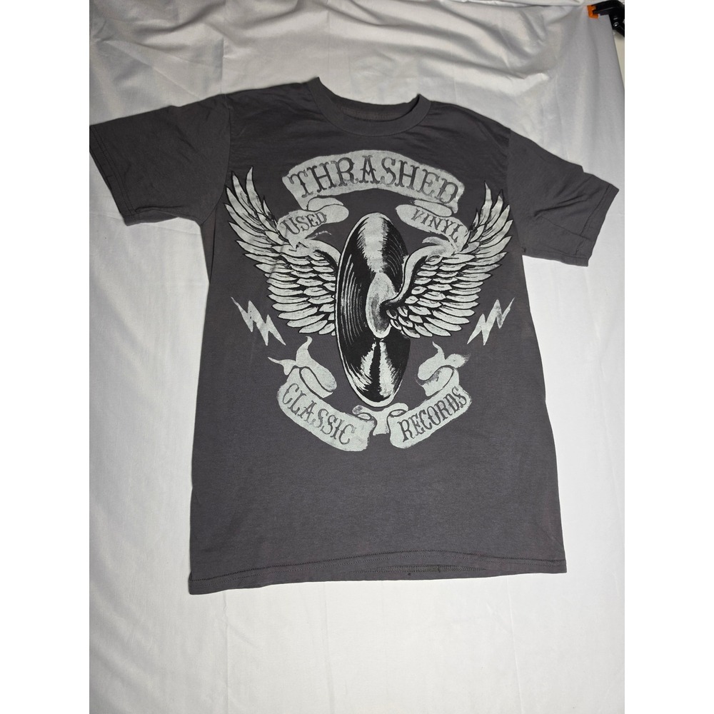 Ocean Pacific OP Thrashed Classic Records Vinyl Graphic T-Shirt Gray Mens Small